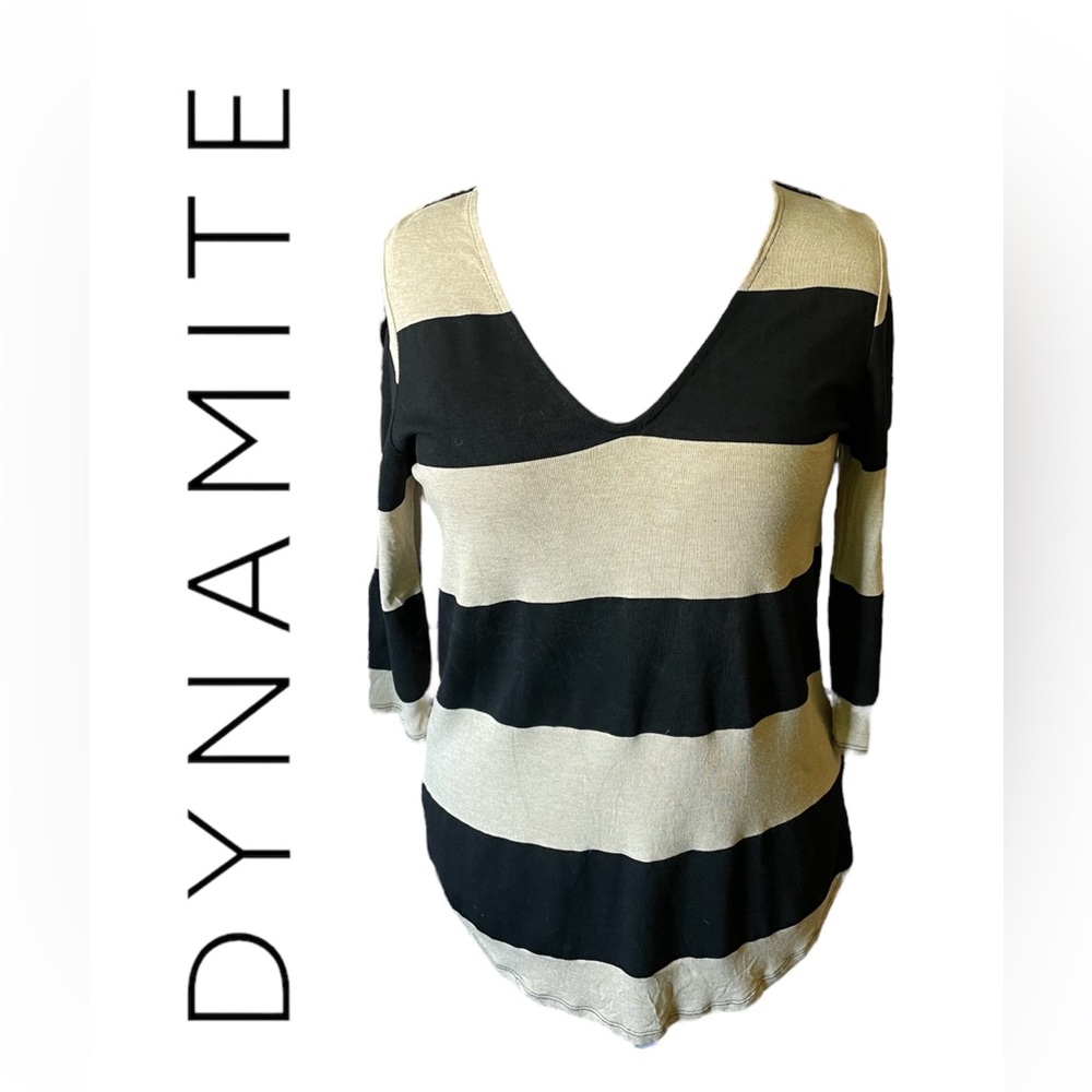 Dynamite Striped Sweater Tunic with Vegan Leather detail